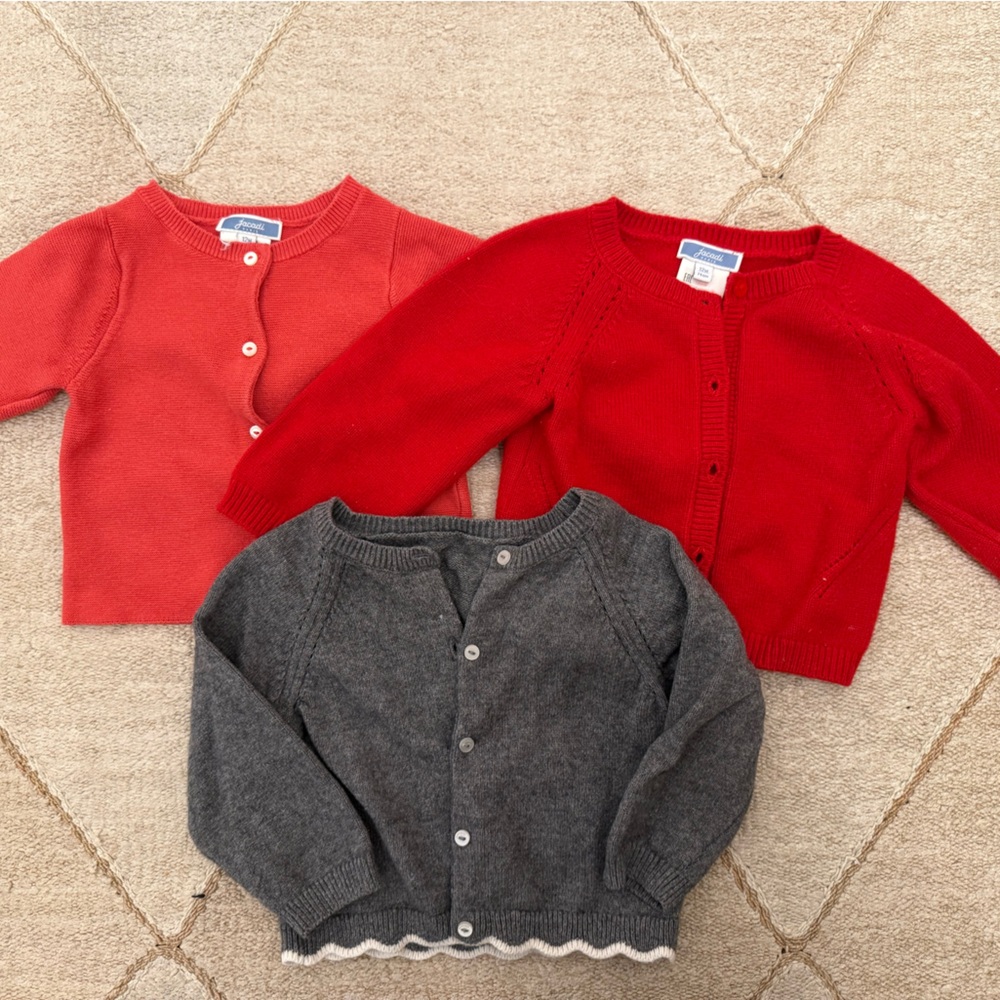 Jacadi Kids Cardigan Set - Red, Gray, and Coral